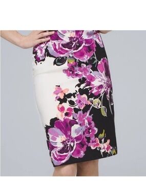 White House Black Market Black White Purple Floral Pencil Skirt